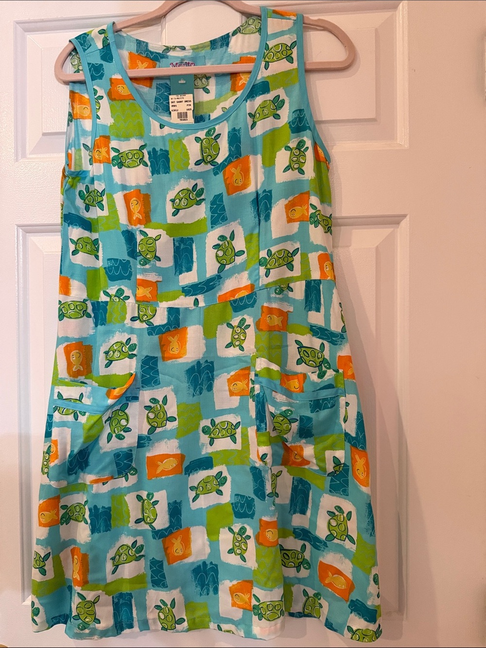 Aqua Sea Turtle Print Casual Tank Dress